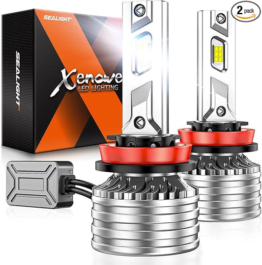 SEALIGHT H11/H8 Fog Bulbs, 70000LM Super Bright, Cool White Light Powersport, H8 Bulbs with 20,000RPM Turbo Cooling Fan, 10-Year Warranty Plug and Play, Pack of 2