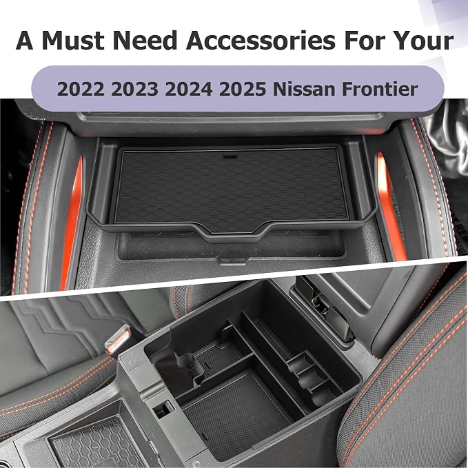 LUWU 2025 2026 Frontier Accessories for 2022 2023 2024 2025 2026 Frontier S/SV/Pro-X/Pro-4X/SL Accessories Front Center Console Tray, Armrest Storage Box Center Console Organizer Black 2-Pack