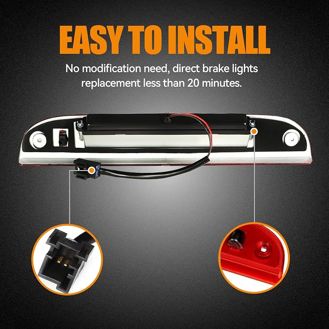 Third 3rd Brake Light LED for 2002-2010 Ford Explorer, 2008-2012 Ford Escape High Mount Rear Brake Lights Assembly, Waterproof Center Cab Lamp Stop Light (RED)