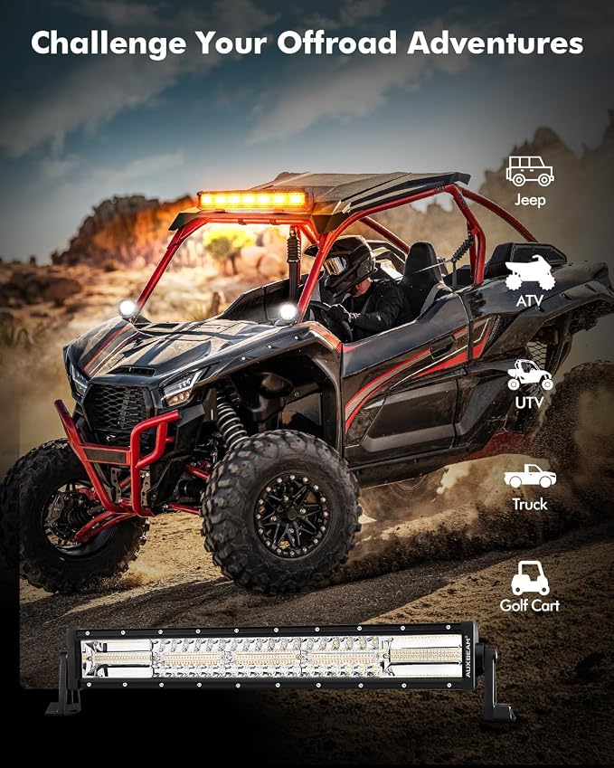 Auxbeam 6 Modes Amber White Series 22-Inch LED Light Bar for ATV UTV Jeep | Dual color LED bar, Off-road strobe light, Spot flood combo, Flashing warning signal, multi-function, offroad lighting