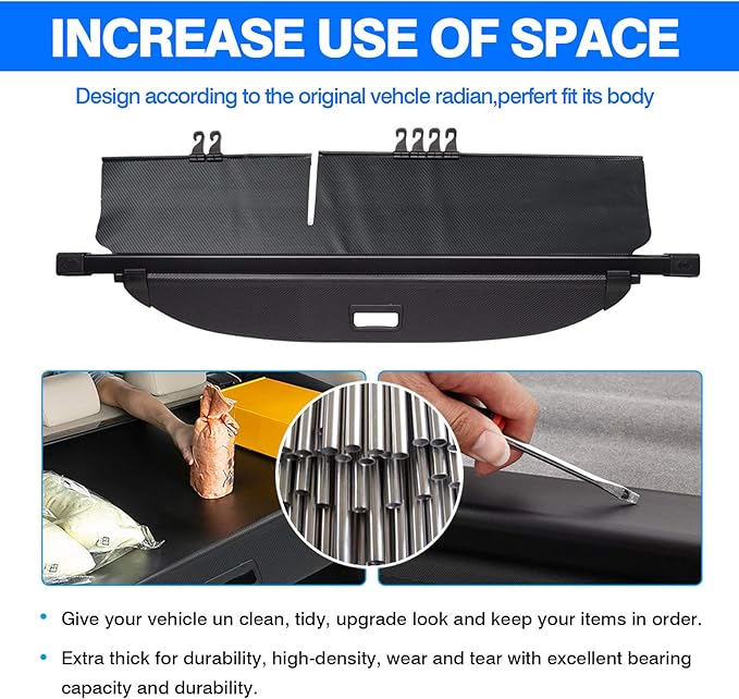 Powerty owerty Retractable Cargo Cover for 2016-2021 Hyundai Tucson, Canvas Texture Trunk Cover Privacy Screen Rear Security Shade for Tucson Accessories (with Extented Cover)