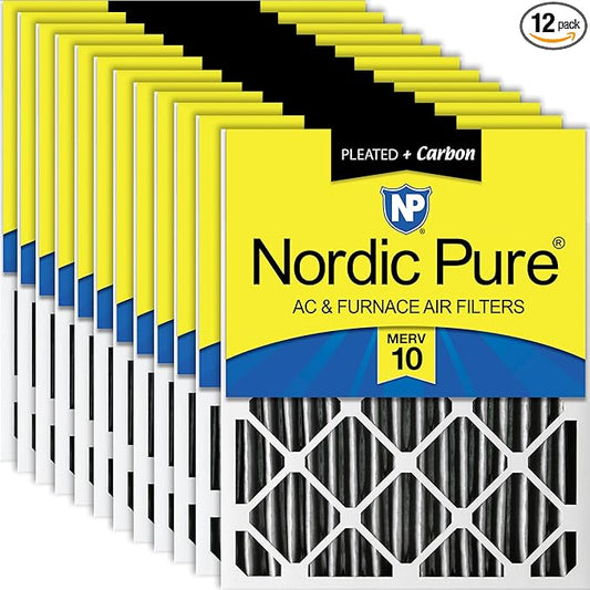 Nordic Pure 14x24x2 (Actual Size: 13 1/2 x 23 1/2 x 1 3/4) Furnace Air Filters MERV 10 Pleated Plus Carbon 12 Pack