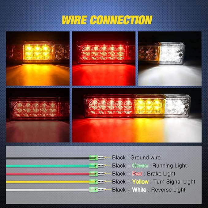 Nilight Trailer Tail Light Bar 2PCS 20LED Brake Running Turn Signals Reverse lights IP65 Waterproof for 10-30V Truck Trailers Caravan Van RV UTV Camper Boat