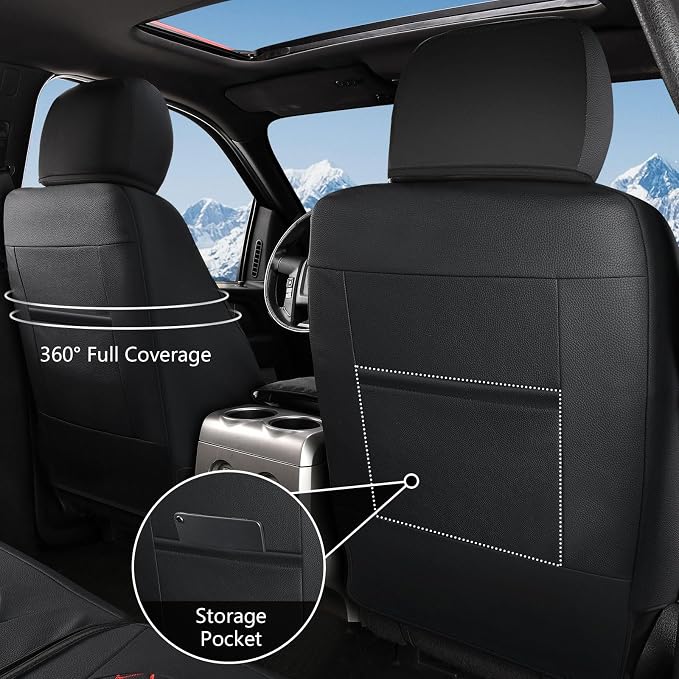 Truckiipa Leather F150 Seat Covers Front Seat Cover Truck Seat Cushion Protector Custom Fit for 2015-2026 Ford F150 SuperCrew, 2017-2026 F250 F350 F450 Super Duty Crew Cab, Front Pair, Black&Red