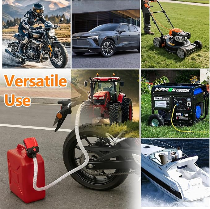 Automatic Portable Fuel Transfer Pump with Auto-Stop, 3.8 Gallon per minute, Extra Long Hose, Battery Powered and USB Type-c, 4 Can Adapters, Leak protection, Gas Can Pump for Oil, Diesel and Gasoline