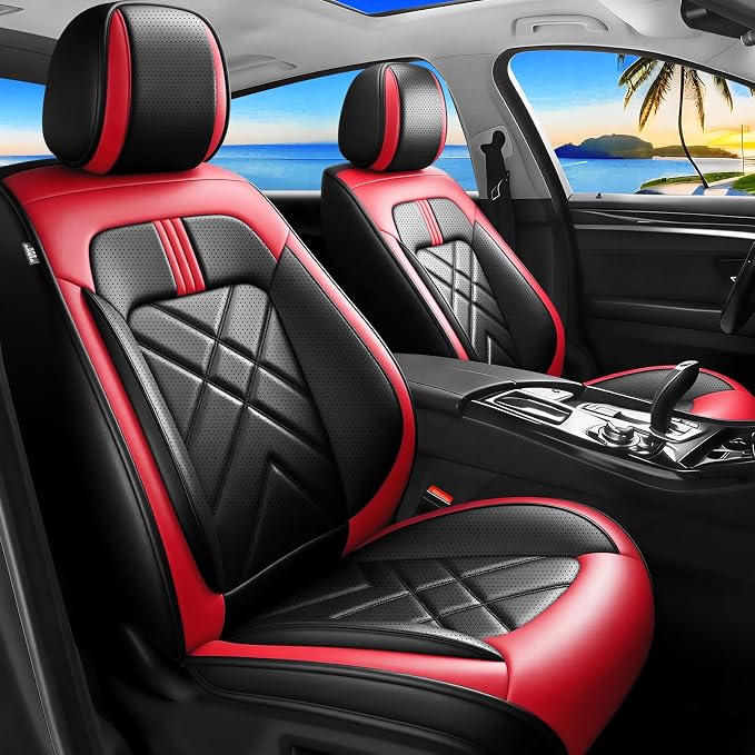 4Runner Car Seat Covers Custom Fit for Toyota 4Runner 2003-2026, Premium Full Coverage Leather Automotive Seat Protectors, Waterproof Breathable, Airbag Compatible (Full Set, Red & Black)