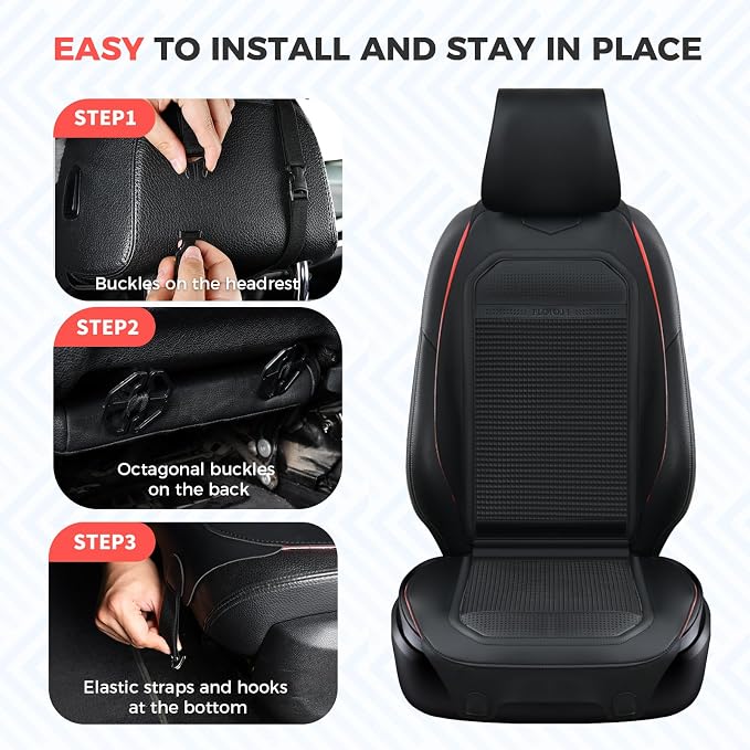 FLORICH Leather Car Seat Covers Universal Car Seat Cushion Comfortable Automotive Seat Protector Fit for Car SUV Truck Van, Black&Red Line