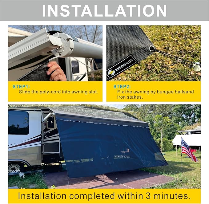RV Awning Shade Screen Without Zipper 8'x17'3'',Black Mesh RV Awning Sun Shade Screen,Universal Trailer Camper RV Awning Screen with Complete Kit,Significantly Improves Shadow and Privacy