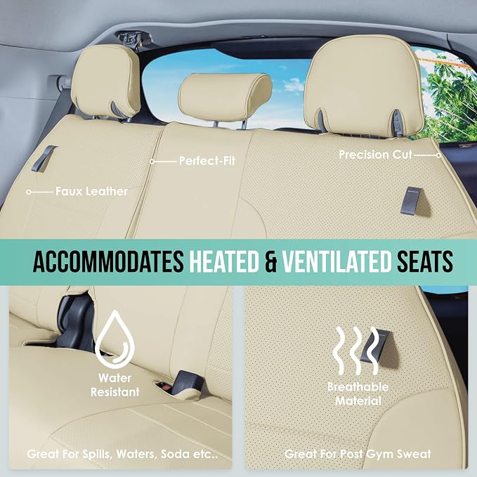 FH Group Custom Fit Car Seat Covers Specifically Made for 2021-2024 Toyota Sienna 7-8 Seater, Faux Leather Automotive Seat Covers - 3rd Row Solid Beige