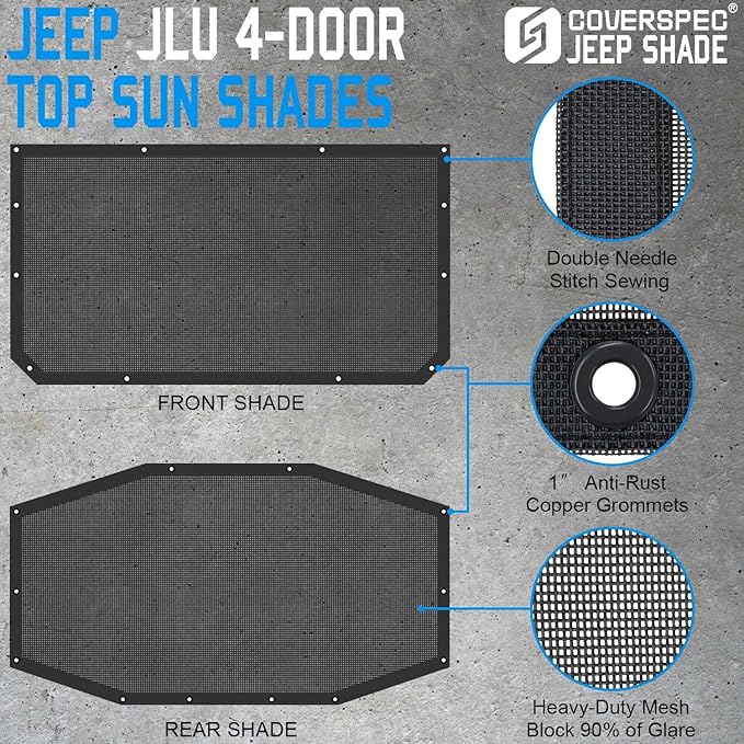 JL Top Sun Shade Roof Compatible with Jeep Wrangler 2 or 4 Door 2018 to 2023 Sunshade Sunroof Blocks UV Wind Noise Black Mesh for Front and Rear 2 pcs