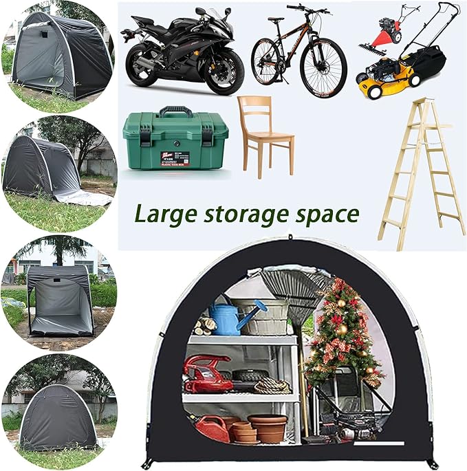Hwayslon Bike Storage Shed Tent, Portable Outdoor Bike Storage Tent with 420D Oxford Thick PU4000 Waterproof for 1/2/3/4 Bikes, Bike Covers Storage Shed for Bicycles, Lawn Mower, Garden Tools (Black)