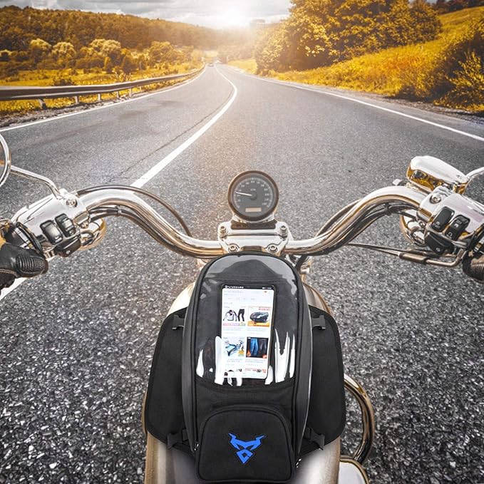 Naysku Motorcycle Tank Bag, 7Inch Touch Screen Motorcycle Bag Fuel Tank Magnetic Bag, Water-Repellent, Large Capacity and Multiple Compartments, for Outdoor Activities