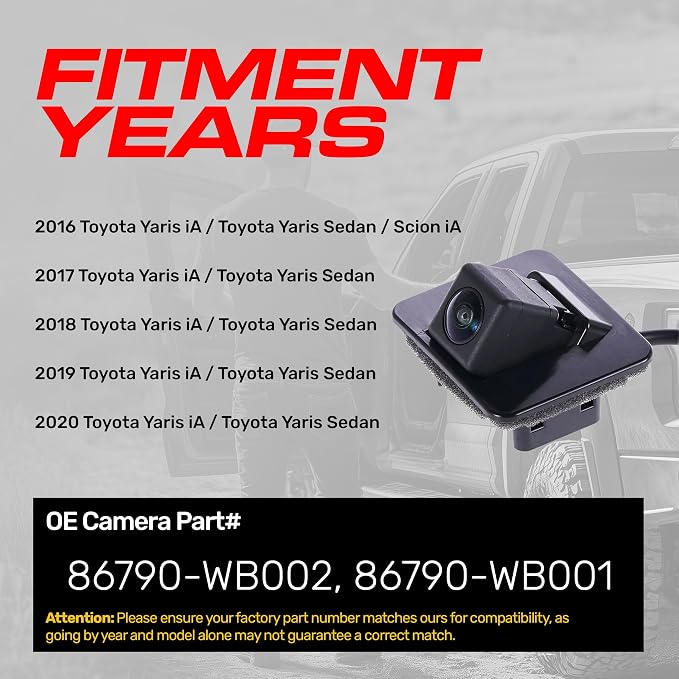 Master Tailgaters Replacement for Toyota Yaris iA (2016-2020), Yaris Sedan (2016-2020) / Scion iA (2016) Backup Camera OE Part # 86790-WB001, 86790-WB002