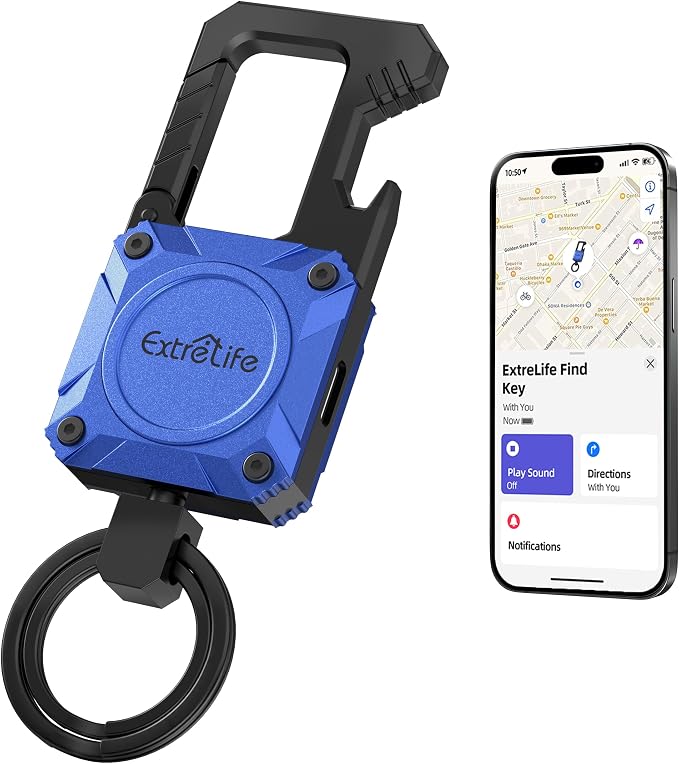 ExtreLife Keychain, Works with Apple Find My, Bottle Opener, Carabiner Car Key Chains with Gps Tracker