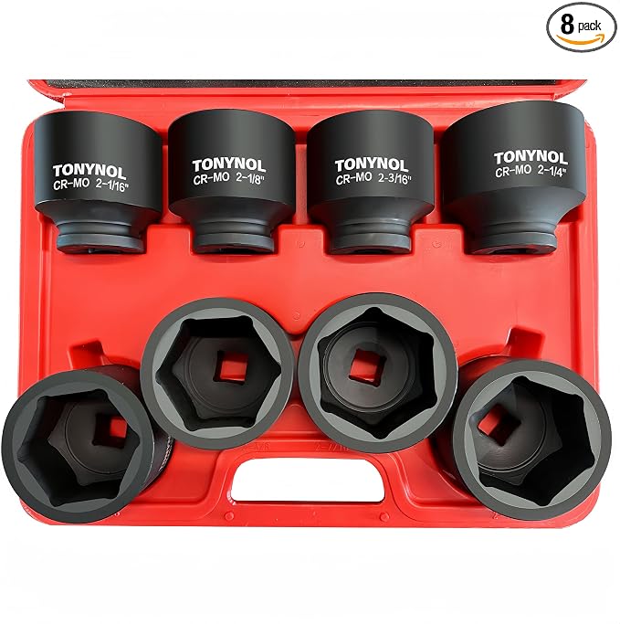 TONYNOL 3/4 Inch Drive Impact Jumbo Socket Set,6-Point,SAE(2-1/16" to 2-1/2"),8 Pcs,Cr-MO Steel,With a Storage Case