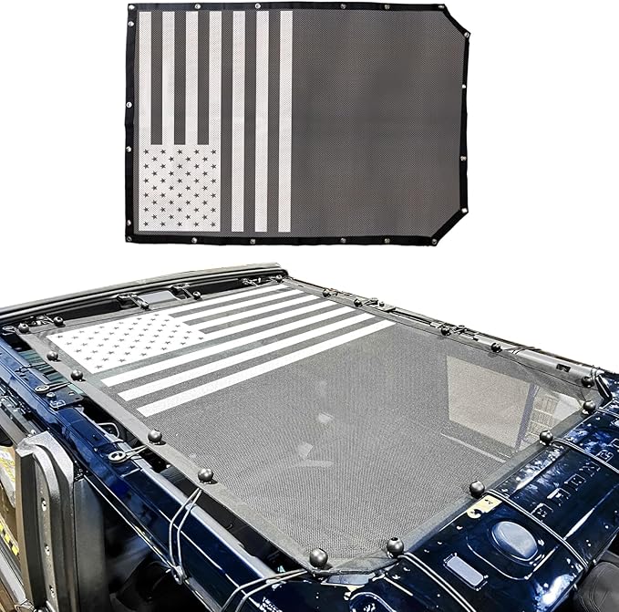 sukemichi 2 Door Sunshade for Ford Bronco,Mesh Sun Shade Bikini Top Cover Bimini Top for Ford Bronco Accessories 2021 2022 2023 2024 2025 2026 2 Door - Blocks UV, Wind, Noise(Flag)