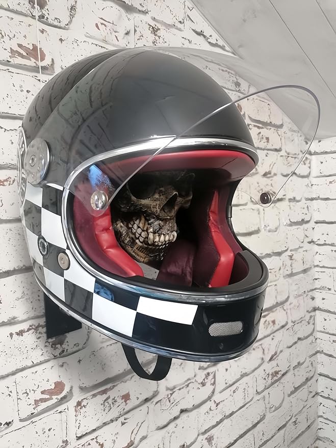 Motorcycle Helmet Skull Holder, Wall Mount Helmet Rack, Resin Crafts,Skull Helmets Holder Suitable for Motorcycle Cap, Baseball Cap, Bicycle Cap, Hat Storage Rack,Sports Gear (Type-G)