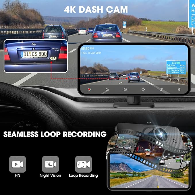 Dash Cam Portable CarPlay Stereo - Wireless Android Auto Car Screen - 6.25" IPS Display 4K Full HD Car DVR Loop Recording 1080P Backup Camera AirPlay Bluetooth GPS Navigation Voice Control