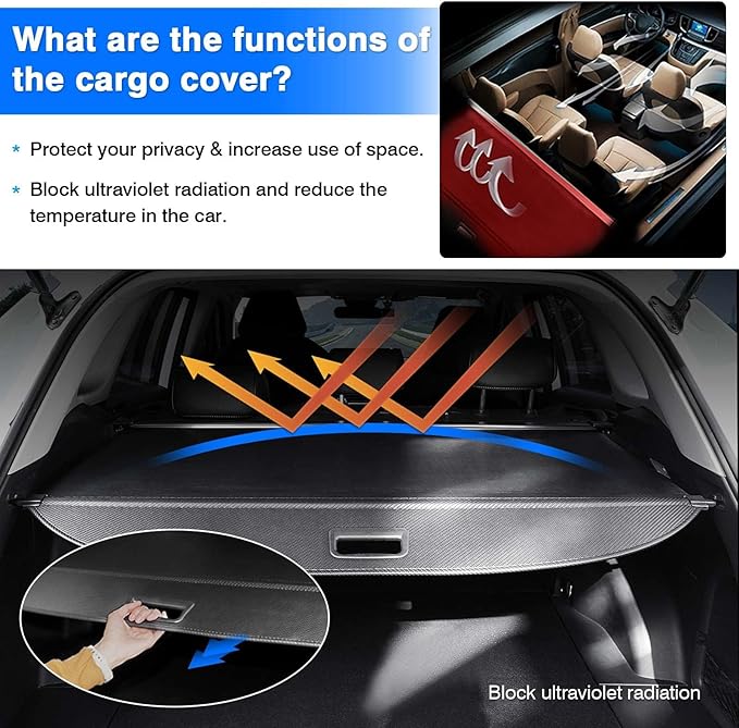Powerty Cargo Cover for 2018-2023 2024 Chevy Chevrolet Equinox/GMC Terrain Accessories Retractable Trunk Cover All Weather Shielding Shade Cargo Luggage Cover Carbon Fiber