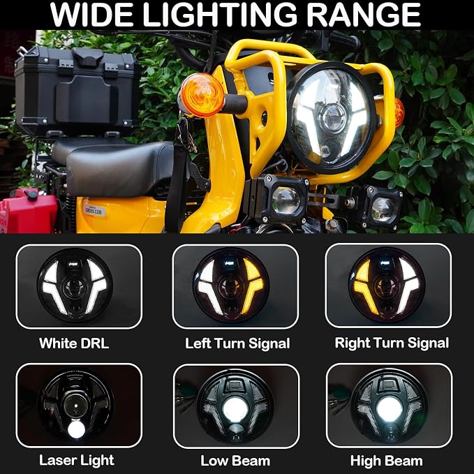 Upgrade 5 3/4 Motorcycle Headlight 5.75inch Round Laser Light with White DRL Integrated Amber Turn Signals Compatible with Motorbikes