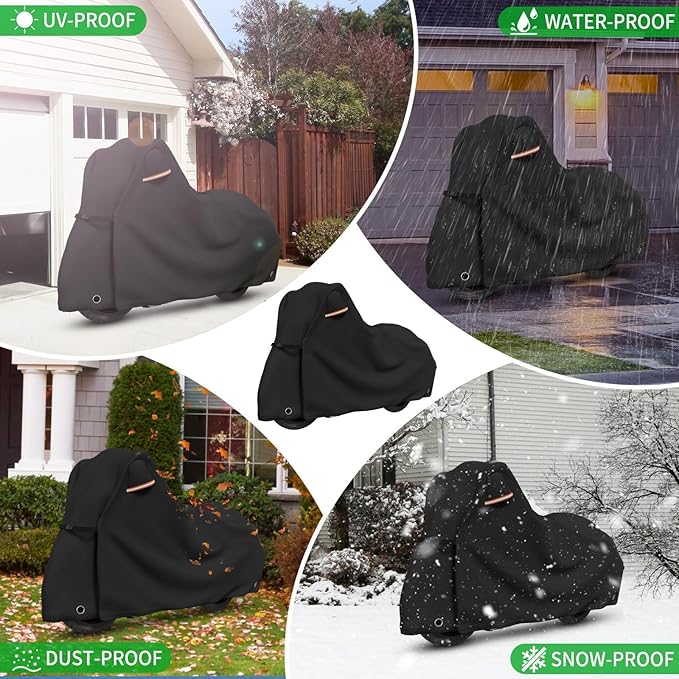 Roasivi Motorcycle Covers Waterproof Outdoor Storage for Harley Davidson Touring Models Heavy Duty Cover for General Motorcycle 98" L x 43" W x 55" H Black