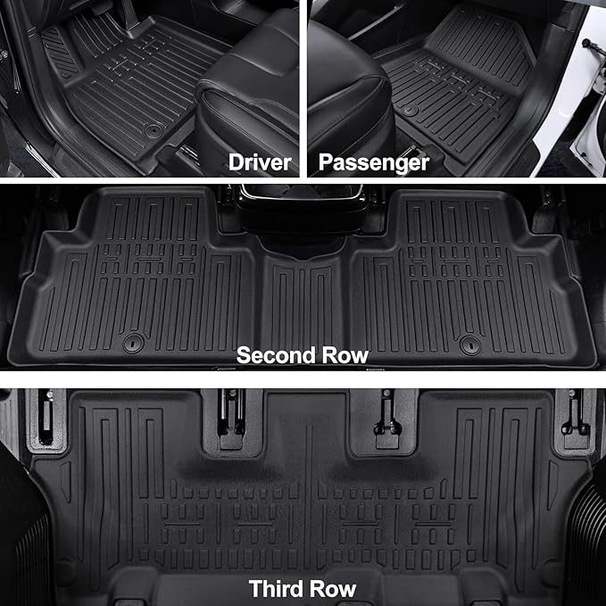 Floor Mats for 2020-2025 Kia Telluride 7/8 Passenger, All Weather TPE Durable Cargo Liner with Backrest Mat Interior Protection for 2025 Kia Telluride