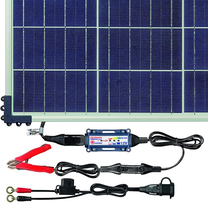 OptiMATE SOLAR + 80W Solar Panel, TM-523-8, Solar Pulse Charger, Tester & Maintainer for 12V batteries, with 80W solar panel