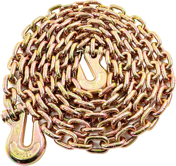 1/2 Inch x 16 Feet Transport Binder Chain G80 Safey Tow Chain with Grab Hooks 12000 Lbs Safe Work Load for Transporting Towing Tie Down Binding Equipment