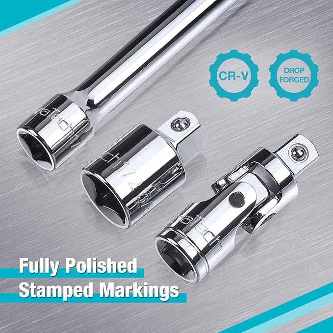 DURATECH 22-Piece Drive Tool Accessory Set & DURATECH 3/8" Drive Swivel Socket Set