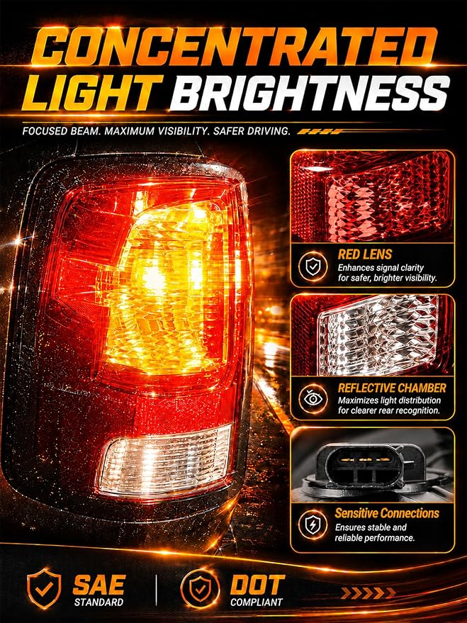 Tail Lights Fit Dodge Ram 1500 2500 3500 2009 2010 2011 2012 2013 2014 2015 2016 2017 2018 Rear Brake Back Up Cover Taillights Lens Assembly Left Driver Right Passenger Side (Lamp Included)