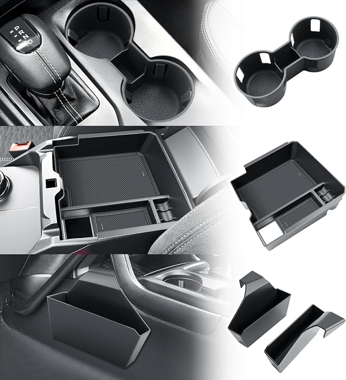BIBIBO 4Pack for 2025 2026 Ford Ranger Center Console Organizer 2024 2025 2026 Ford Ranger (XL/XLT/Lariat/Raptor) Console Hanging Organizer Tray+Cup Holder+Central Armrest Storage Box