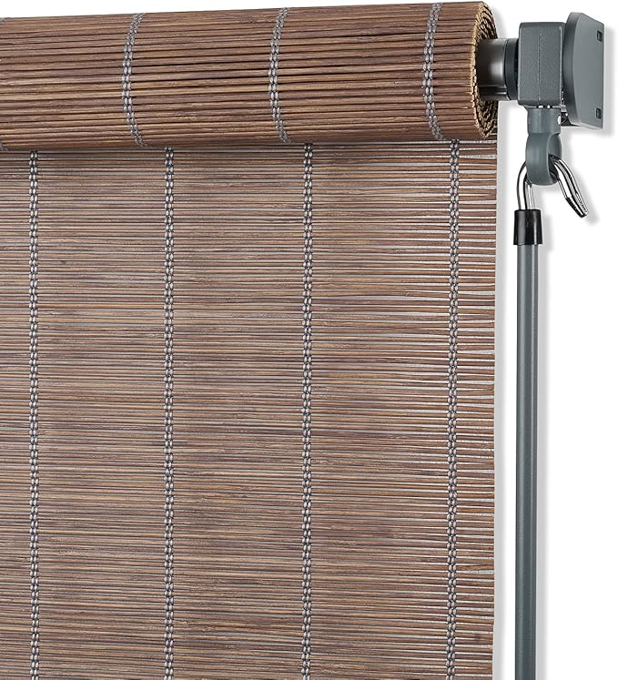 Coolaroo Wand Operated Outdoor Roller Shade – Cordless Sun Blocking Window Blind for Patio, Deck, or Sunroom – Fade Resistant, Smooth Wand Operation, Kid-Safe, Hardware Included, 4' x 6', Dirftwood