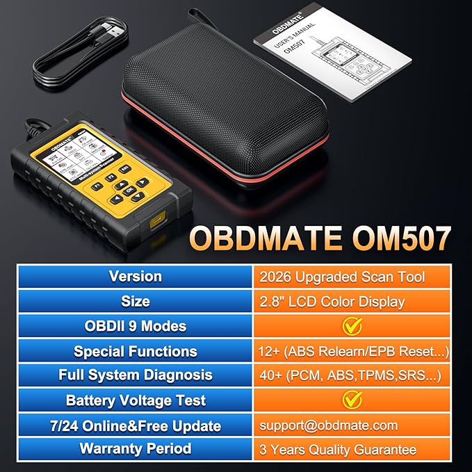 OBD2 Scanner Diagnostic Tool for GMC/Buick/Chevrolet/Cadillac, OM507 All Systems Diagnostic with 12 Resets (Oil/ETC/EPB/ABS/SAS/BAT Register...), Full OBDII Functions Read&Erase Fault Codes