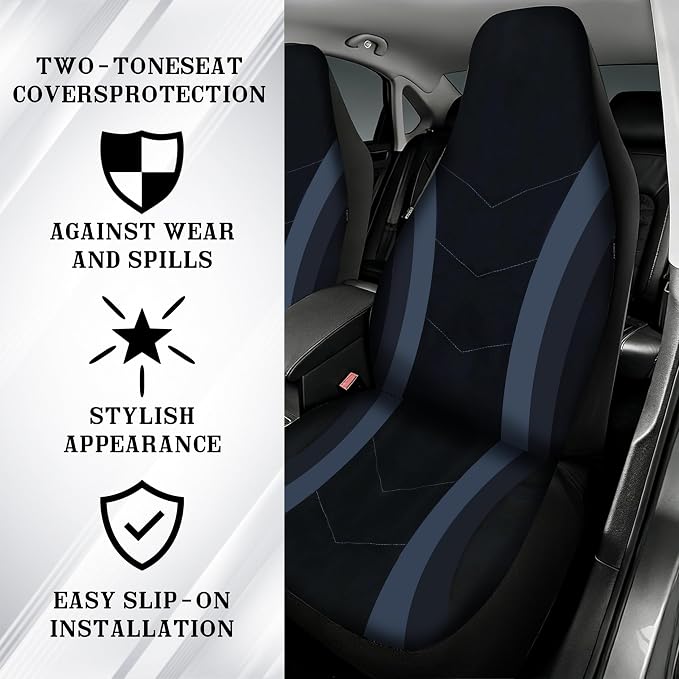 High Back Curved Car Seat Covers,Universal Car Seat Cover Full Set,Plush Steering Wheel Cover,Fit Sedans,Cars,Vans,SUV,Truck (Grey)