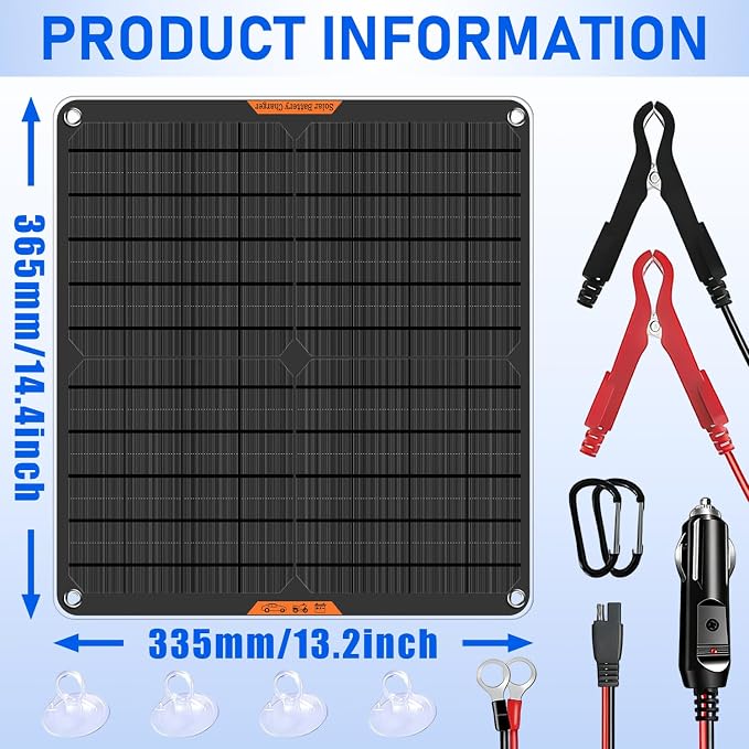 20 Watt 12 V Solar Car Battery Charger & Maintainer | Portable Solar Panel Trickle Chargerr for Car, Boat, Automotive,RV