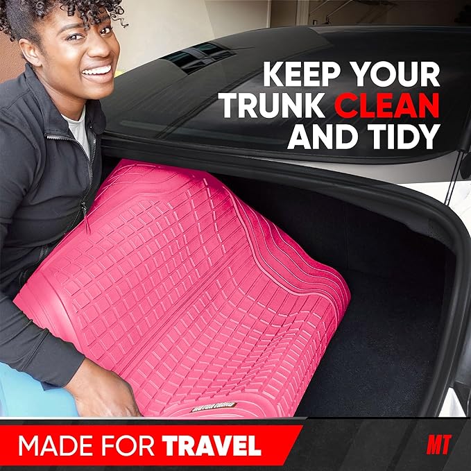 MotorTrend FlexTough Rear Cargo Mat – Heavy-Duty Trimmable Rubber Trunk Mat, Universal All-Weather Cargo Liner for Cars, SUVs & Trucks, Flexible Non-Slip Automotive Floor (Pink)