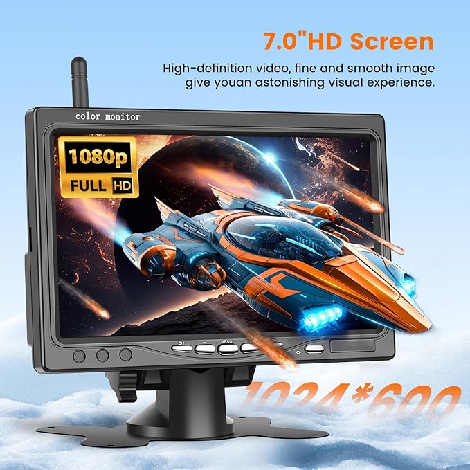 Hikity Wireless Car Rear View Camera 7 Inch Monitor Kit Screen Waterproof Reversing Camera Night Vision Rear View Camera for Truck/RV/Trailer/Bus