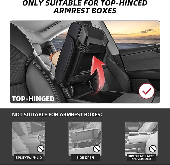 5 in 1 Nappa Leather Console Armrest Cover, Black | Built-in cup holder, tissue slot, phone holder & 2 storage pockets, practical car accessories fit SUV sedan truck