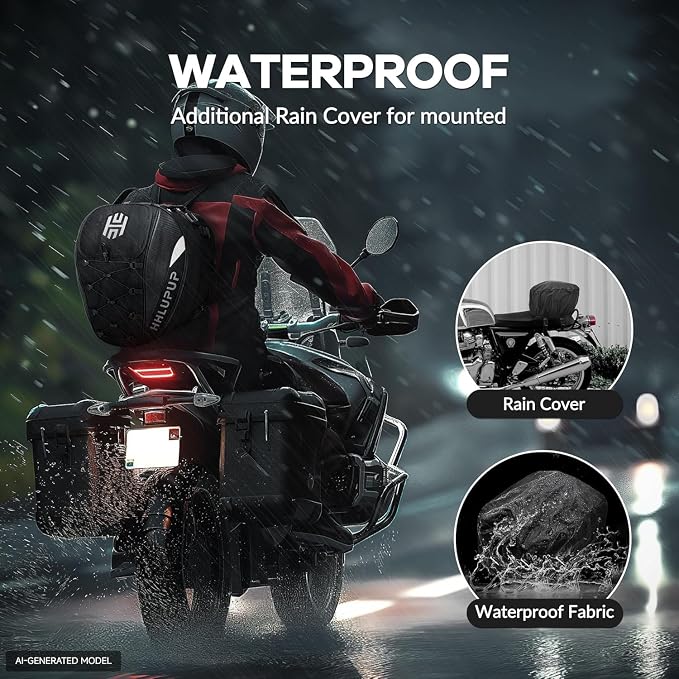 Motorcycle Tail Bag Seat Helmet Large Capacity Dual Use Motorcycle Backpack, 25L-38L Waterproof Luggage Bags White