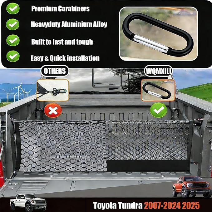Envelope Style Truck Cargo Net Compatible with Toyota Tacoma & 2005-2024,Honda Ridgeline Highly Elastic Truck Bed Net for Tacoma Accessories, Upgraded Storage Bag & 5mm Bungee