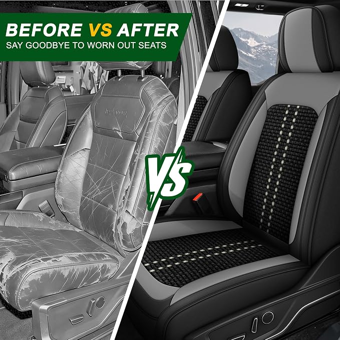 Ice Silk Front Ford F150 Seat Covers SuperCrew 2009-2026 Lightning | F250/F350/F450 Seat Covers 2017-2026 XL XLT Lariat Platinum King Ranch Limited STX Raptor SVT Raptor Tremor,Airbag Safe Gray