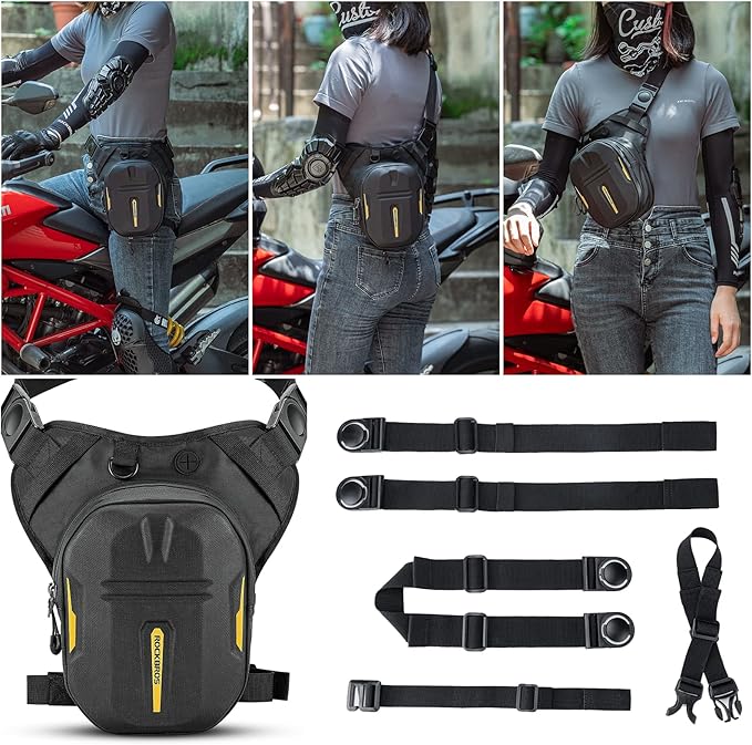 ROCKBROS Drop Leg Bag 3 IN 1 Motorcycle Waist Pack Thigh Bag Magnetic Motorcycle Tank Bag Muti-functions Leg Pouch for Men Women Cycling Hiking Running Camping Travel 10L Black