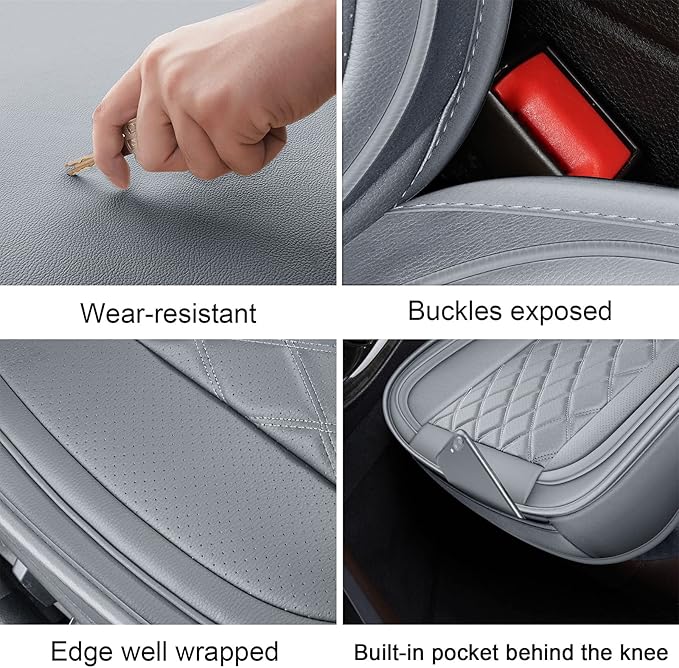 MIROZO Car Seat Covers Full Set - Leather Seat Covers Grey Breathable Vehicle Cushion Cover Fit for Most Sedan, Truck and SUV (Gray)