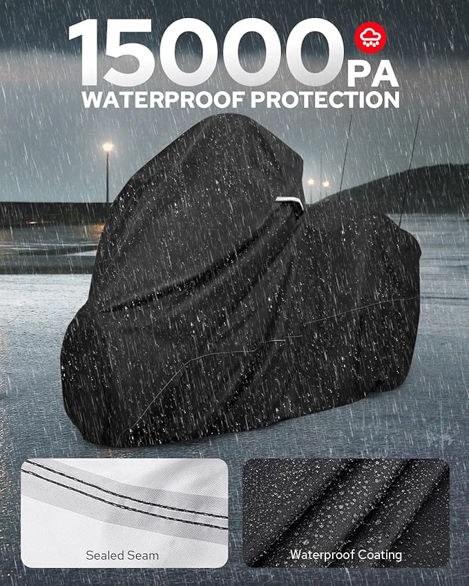 Benlari Motorcycle Cover with Side Top Box Compatible with Harley Davidson Touring Ultra Limited Street Glide Road Glide Electra Glide, Waterproof Motorcycle Cover Outdoor Storage All Weather