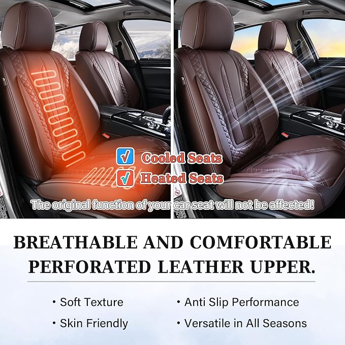 Coverado Car Seat Covers Full Set, Leather Seat Coversfor Cars, Front and Back Seat Covers, Waterproof Car Seat Protectors Car Seat Cushions Universal for Most Vehicles, Coffee