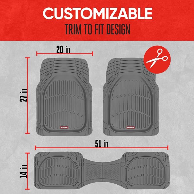 Motor Trend FlexTough™ Contour Heavy Duty Rubber Car Floor Mats with Cargo Liner - All Weather Full Set Front & Rear Floor Mats fits Most Cars Truck SUV, Automotive Floor Mat