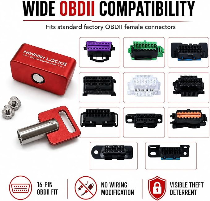 OBD2 Lock Anti Theft Device, Upgraded Diagnostic Connector Protector with Security Screws, Solid 6061 Aluminum Body, Includes Tool & Instructions, Helps Prevent Key Cloning & ECU Access