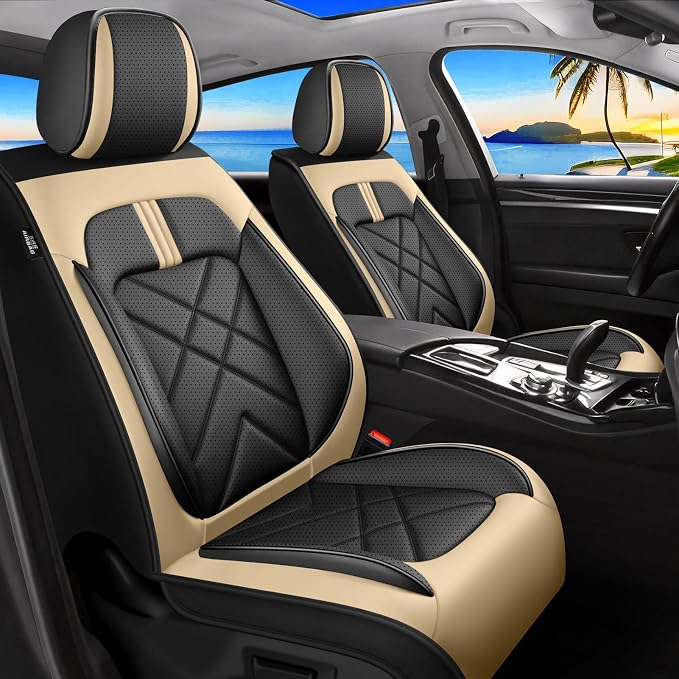 4Runner Car Seat Covers Custom Fit for Toyota 4Runner 2003-2026 Full Coverage Leather Waterproof Breathable Seat Cover, Automotive Seat Protectors, Airbag Compatible Front Seats, Black Beige