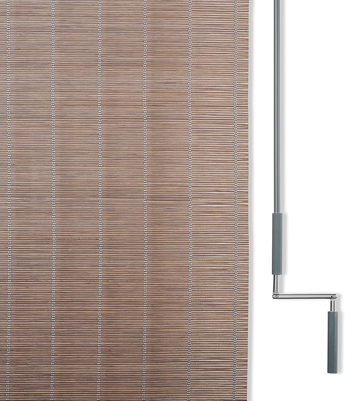 Coolaroo Wand Operated Outdoor Roller Shade – Cordless Sun Blocking Window Blind for Patio, Deck, or Sunroom – Fade Resistant, Smooth Wand Operation, Kid-Safe, Hardware Included, 4' x 6', Teak