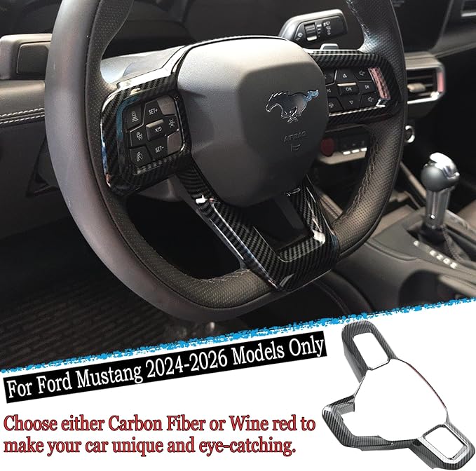 MUXEE Steering Wheel Button Frame,for Ford Mustang 2024 2025 2026 - ABS Carbon Fiber Sport Steering Wheel Frame Cover Steering Wheel Button Wrap Accessories